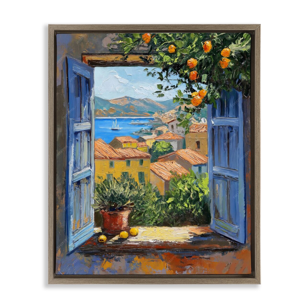 Stupell Industries Mediterranean Window View Floater Framed Canvas Wall Art Design by LSR Design Studio